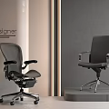 Modern Designer Office Chairs Featuring Mesh Back Adjustable And Leather Armrest In Display Setting 3d model