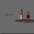 Stylish Wine Bottles Displayed On Metal Tray Against Gray Wall Interior