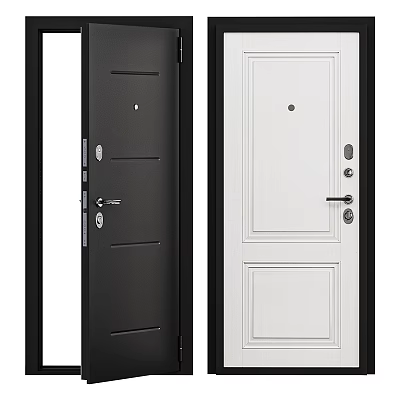 Black and White Hinged Doors With Contemporary Panel Design For Home Entrance 3d model