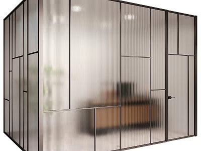 Modern Stylish Frosted Glass Partition With Black Frame For Interior Space 3d model