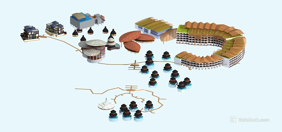 Architectural Model Collection With Diverse Roof Designs And Connected Pathways 3d model 