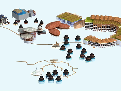 Architectural Model Collection With Diverse Roof Designs And Connected Pathways 3d model