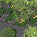 Modern Garden Landscape With Trees Lawn Stone Pathway And Seating Area