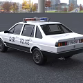 White Volkswagen Police Car With Emergency Lights And Public Security Markings