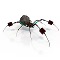 Mechanical Spider Device with Long Legs and Red Square Ends and Stone Like Metallic Body