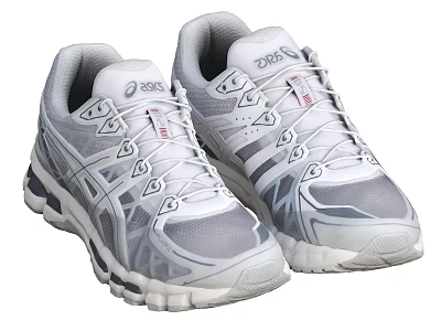 ASICS White And Gray Running Shoes With Mesh Upper And Lace Up Design 3d model