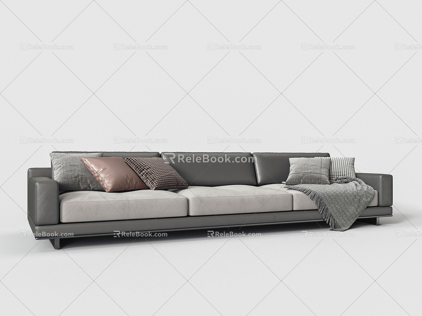 Modern Black Leather Multiplayer Sofa 3d model