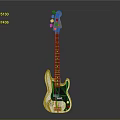 Electric Bass Guitar With White Body Orange Headstock Red Neck And Peace Sign Design