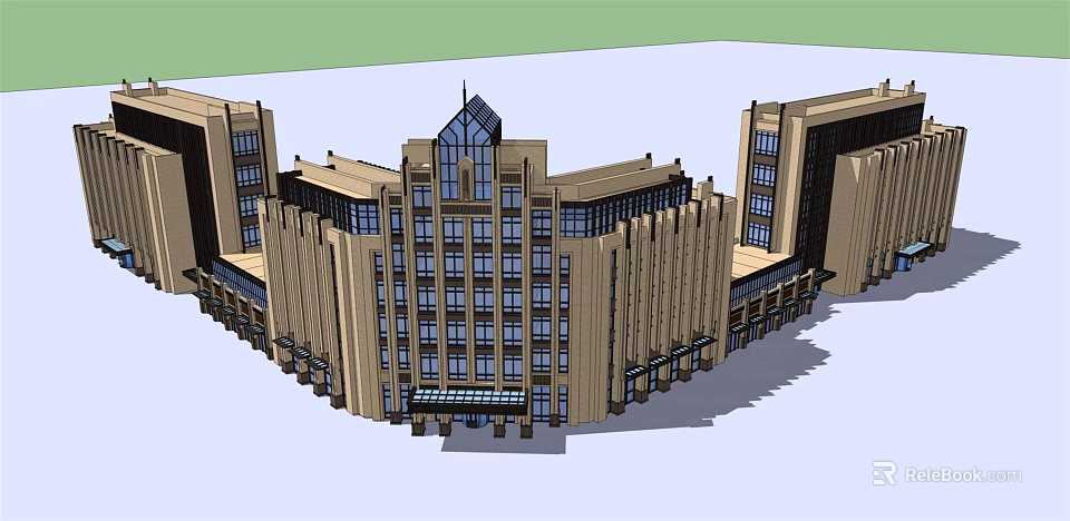 Classic Modern Office Building Exterior With Glass Windows And Symmetrical Facade Design 3d model 