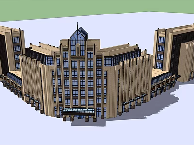 Classic Modern Office Building Exterior With Glass Windows And Symmetrical Facade Design 3d model