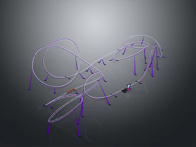 Thrilling Roller Coaster Design With Purple Tracks And Multiple Loops 3d model