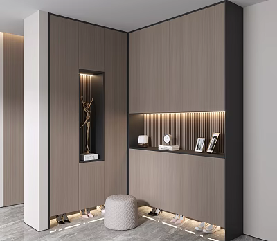Modern Built in Shoe Cabinet Design With LED Lighting And Display Shelves 3d model
