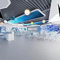Modern School Science Classroom With Starry Sky Ceiling Blue Decor Tables And Chairs 3d model