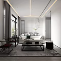 Modern Minimalist Living and Dining Room Interior With Sofa Coffee Table and Dining Chairs