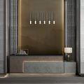 Elegant Modern Reception Desk With Mountain Patterned Wall Pendant Lights And Side Table Lamp 3d model