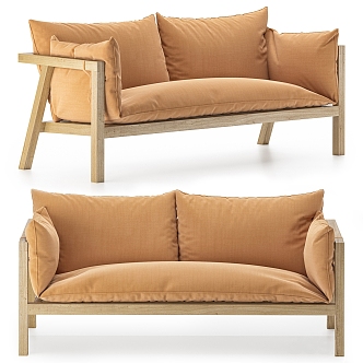 Casual Sofa Double Sofa Fabric Solid Wood 3d model