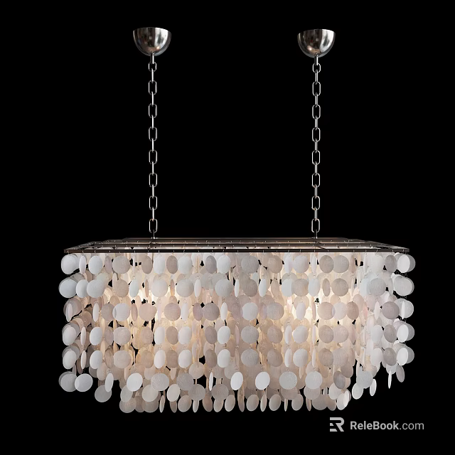 Elegant White Beaded Chandelier With Layered Pendant And Metal Frame Design 3d model 