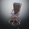 Luxury Leather Office Chair With Tufted Back Wooden Armrests And Metal Casters