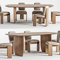 Modern Wooden Dining Table Set With Round Rectangular Tops And Upholstered Chairs 3d model