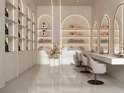 Elegant Boutique Interior With Arched Displays And Dressing Tables 3d model
