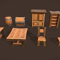 Vintage Wooden Furniture Collection Including Tables Chairs Cabinet Barrel Chest Shelf And Stool