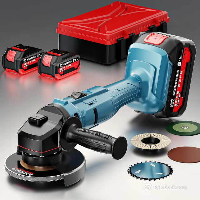 Blue Cordless Angle Grinder With Batteries Tool Case And Accessories 3d model 