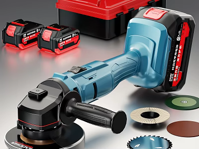Blue Cordless Angle Grinder With Batteries Tool Case And Accessories 3d model