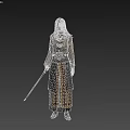 Mythical Warrior In Ornate Black Gold Attire With Dual Swords And Intricate Patterns