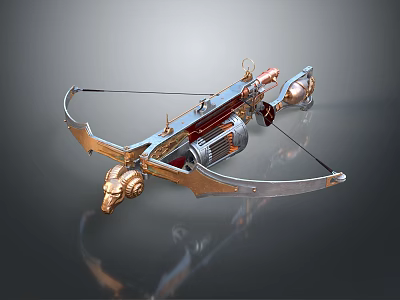 Mechanical Crossbow with Gold Silver Parts and Gear Metallic Construction Details 3d model