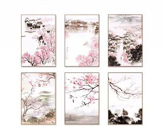 New Chinese style decorative painting wall decoration combination 3d model