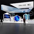Modern Zhenjiang Exhibition Booth With Hexagonal Displays And Blue Wave Patterns 3d model
