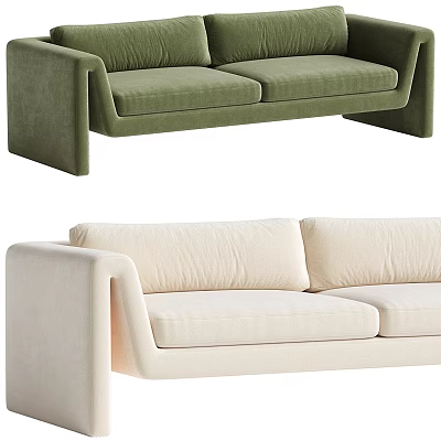 Two Seater Modern Sofa in Green and Cream Velvet with Sleek Comfortable Design 3d model