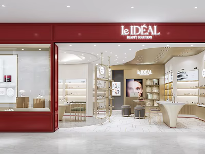 Le IDEAL Beauty Boutique Modern Red Facade Bright Interior With Cosmetics Display Shelves 3d model