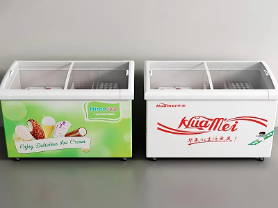 Double Commercial Display Freezers With Green Ice Cream Ads And Red Brand Logos 3d model