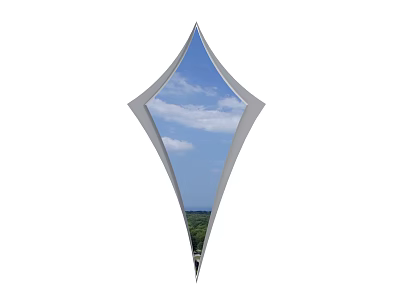 Diamond Shaped Mirror Reflecting Blue Sky White Clouds and Green Landscape 3d model