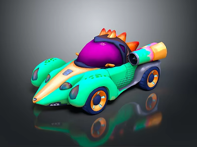 Colorful Cartoon Dinosaur Car With Green Body Purple Roof Decorative Spikes And Vibrant Wheel Design 3d model