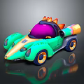 Colorful Cartoon Dinosaur Car With Green Body Purple Roof Decorative Spikes And Vibrant Wheel Design