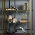 Stylish Entryway Cabinet And Side Cabinet With Gold Frame Decorative Vases Artwork And Chairs