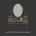 Vintage Wooden Dressing Table With Carved Design Oval Mirror And Drawers