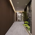 Modern Stylish Hotel Corridor With Lush Greenery Wooden Panels And Cozy Warm Interior Design