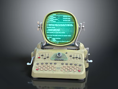 Vintage Classic Computer Featuring Green Screen And Typewriter Style Keyboard 3d model