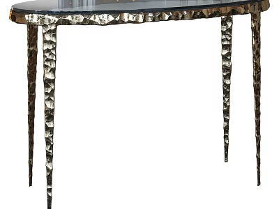 Black Wavy Edge Dining Table With Gold Hammered Textured Legs 3d model