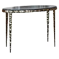 Black Wavy Edge Dining Table With Gold Hammered Textured Legs
