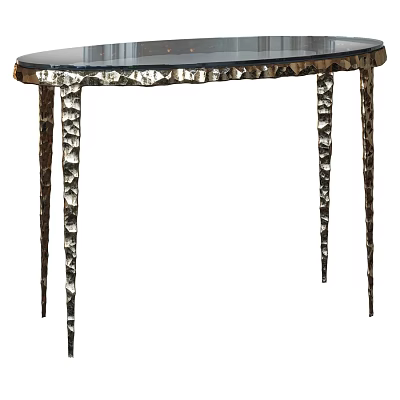Black Wavy Edge Dining Table With Gold Hammered Textured Legs 3d model