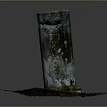 Antique Weathered Stone Pillar With Mossy Top On Green Grass Base