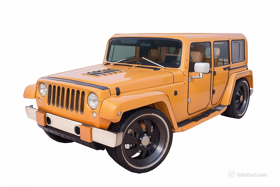 Orange Jeep Style Four Door SUV With Large Black Wheels And Grille Design 3d model 