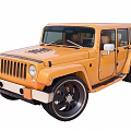 Orange Jeep Style Four Door SUV With Large Black Wheels And Grille Design