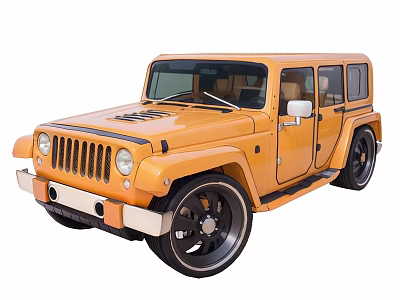 Orange Jeep Style Four Door SUV With Large Black Wheels And Grille Design 3d model