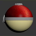 Poké Ball With Red Upper Part Yellow Lower Section Silver Ring And Blue Top Button 3d model