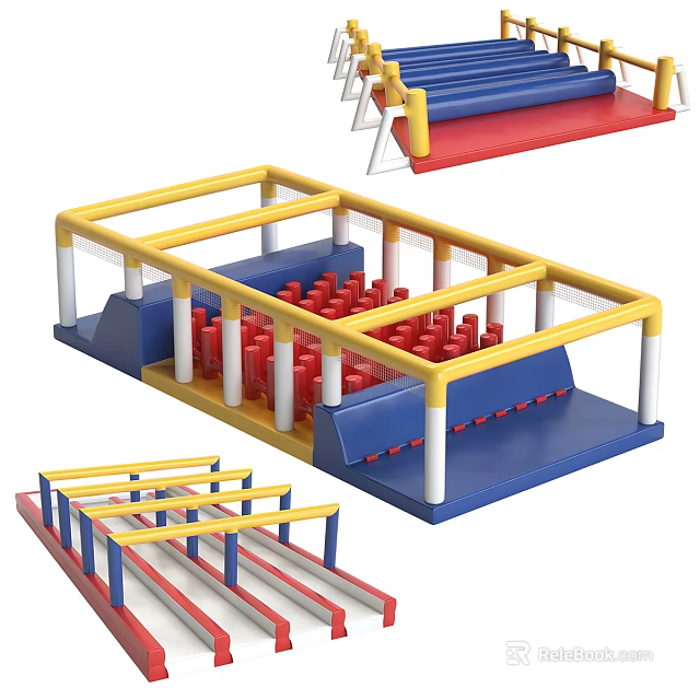 Sports Equipment with Yellow and Blue Frame and Red Mats for Kids Fitness Activity 3d model 